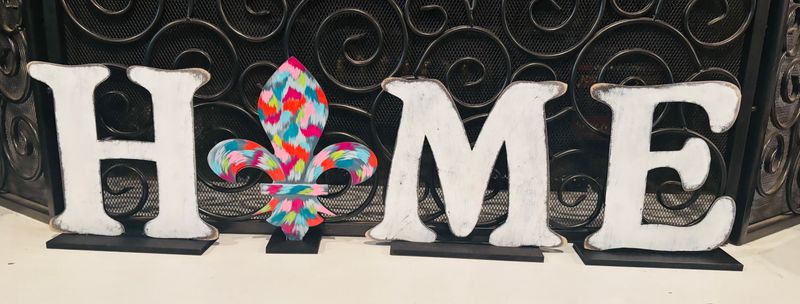 Spring/Summer Bright Color Hatch Fleur De Lis Insert/Sitter-Printed