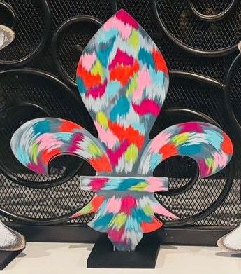 Spring/Summer Bright Color Hatch Fleur De Lis Insert/Sitter-Printed