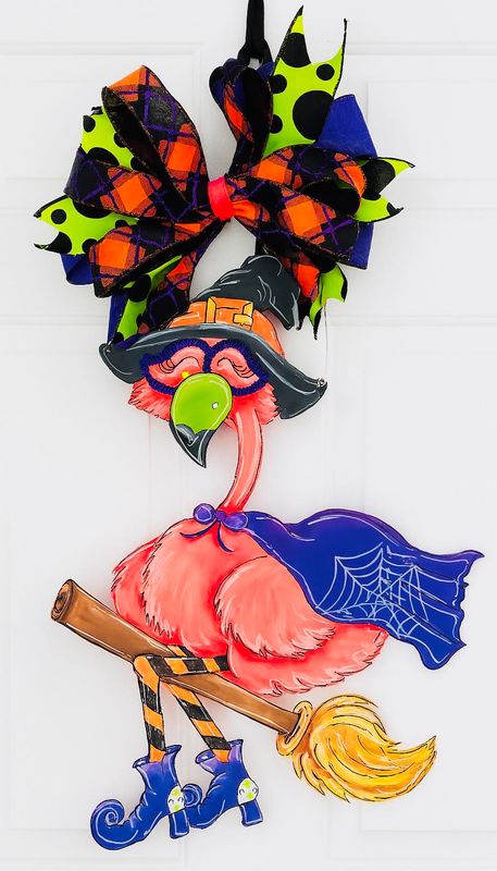 Halloween FaBOOlous Flamingo Witch Door Hanger