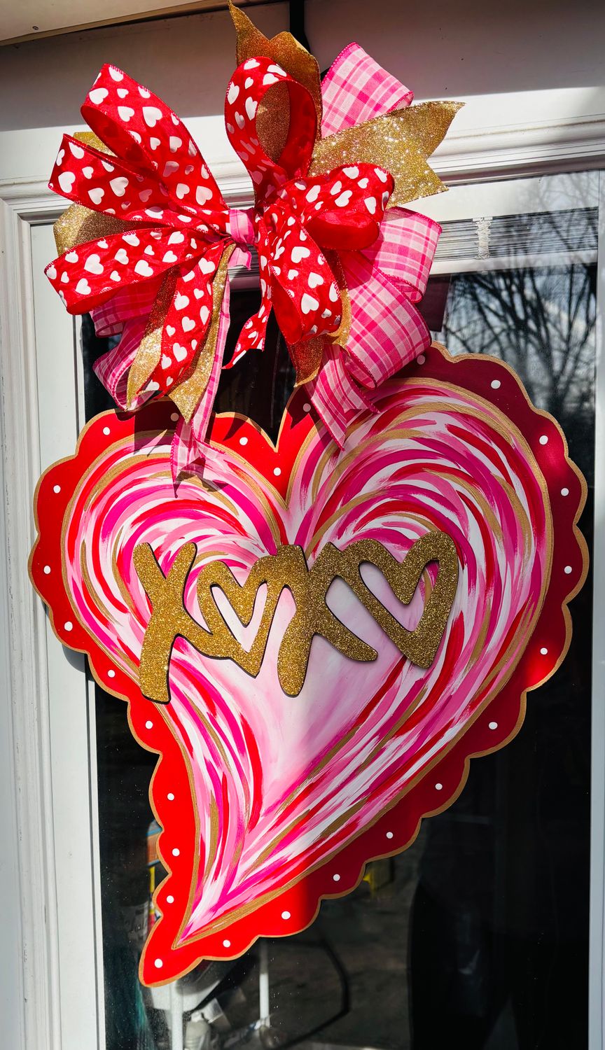 Valentine's Heart with Pink Swirl XOXO Door Hanger