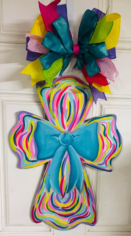 Easter Colorful Cross with Bow