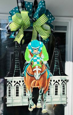 Derby Front Facing Jockey and Horse with Spires Door Hanger