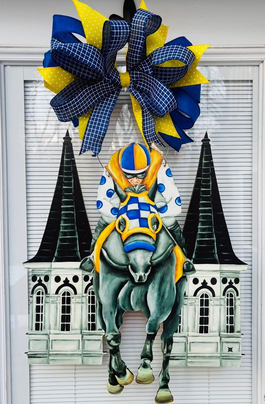 Derby Front Facing Jockey and Horse with Spires Door Hanger