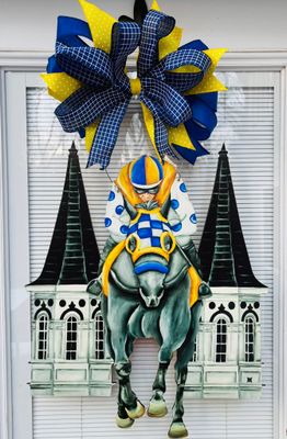 Derby Front Facing Jockey and Horse with Spires Door Hanger