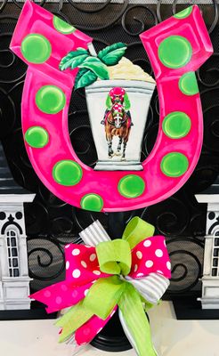 Derby Horseshoe With Mint Julep with Running Horse Table Topper