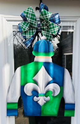 Derby Jockey Silk Blue/Green/White Door Hanger