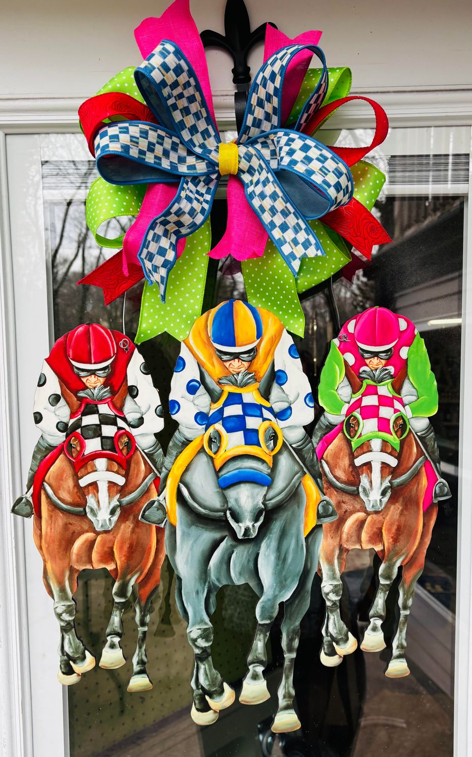 Derby  "Down the Stretch" Front Facing Jockey and Horse Door Hanger