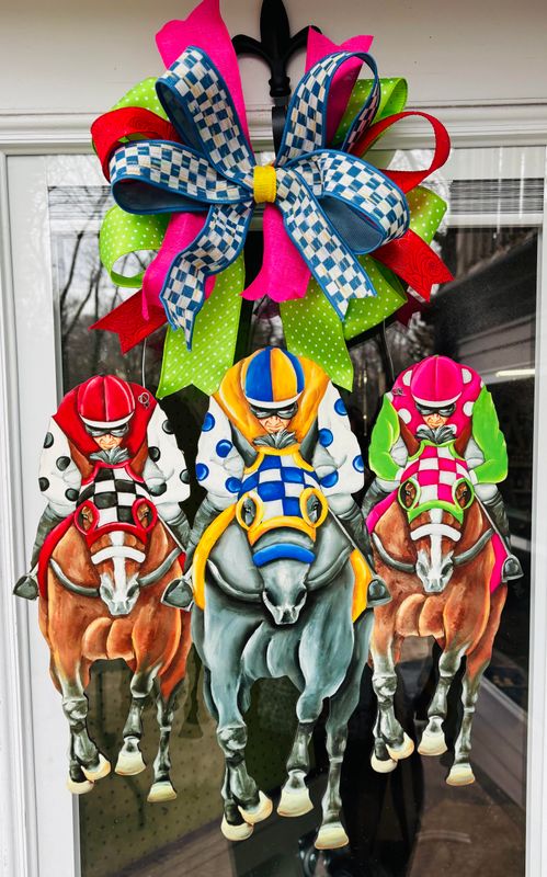 Derby  "Down the Stretch" Front Facing Jockey and Horse Door Hanger