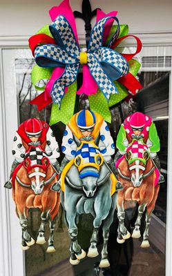 Derby  "Down the Stretch" Front Facing Jockey and Horse Door Hanger