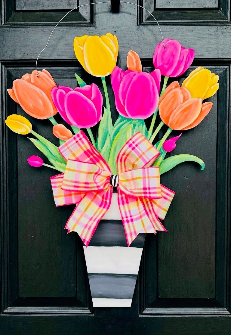 Spring/Summer Tulips  with Striped Vase Door Hanger