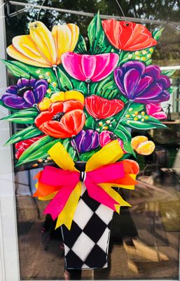Spring/Summer Colorful Flowers in Harlequin Vase Door Hanger