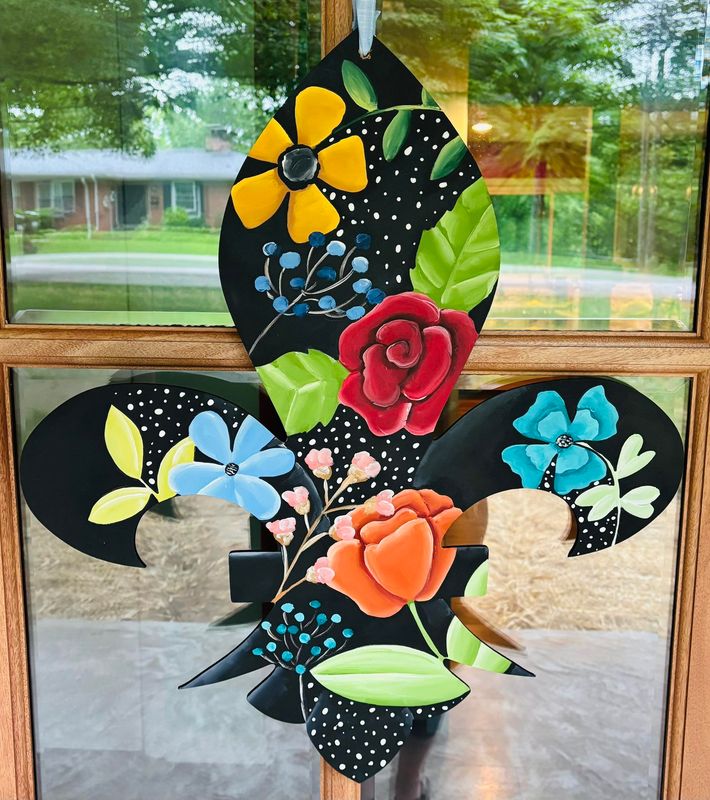 Everyday Black Floral Fleur De Lis Door Hanger