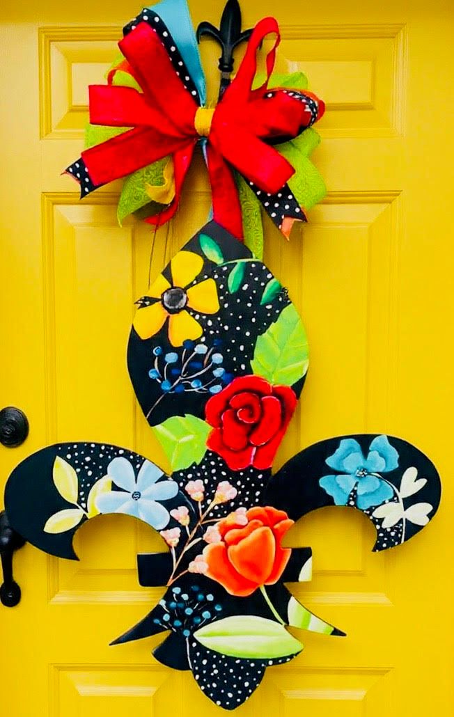 Everyday Black Floral Fleur De Lis Door Hanger