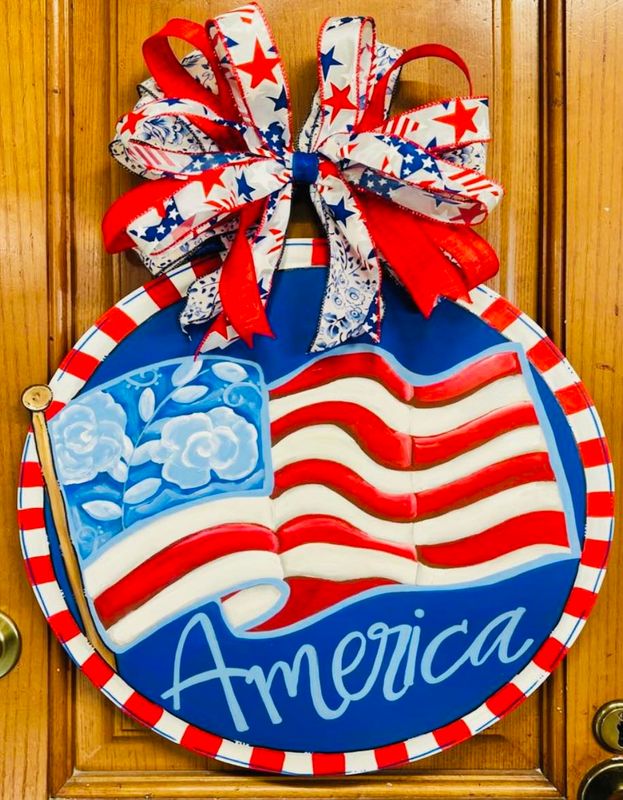 4th of July/Patriotic America Flag Circle Door Hanger
