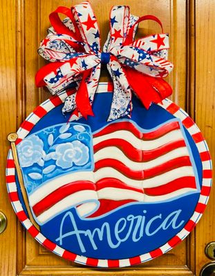 4th of July/Patriotic America Flag Circle Door Hanger