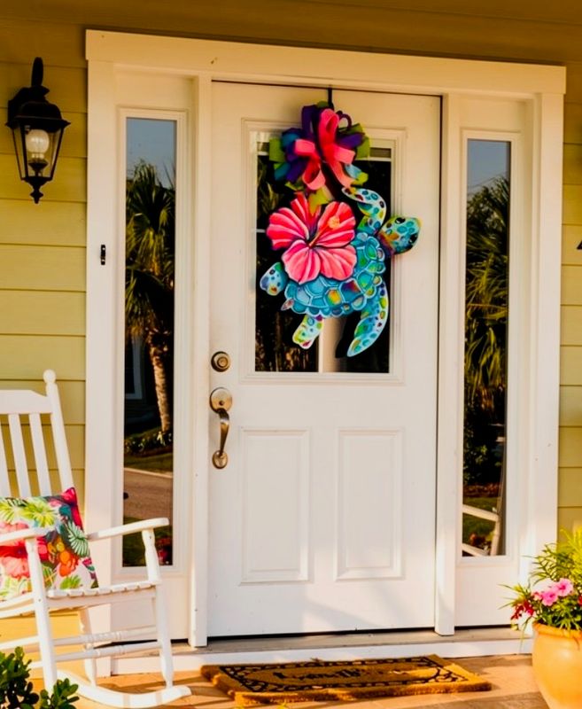 Spring/Summer Turtle with Hibiscus Door Hanger