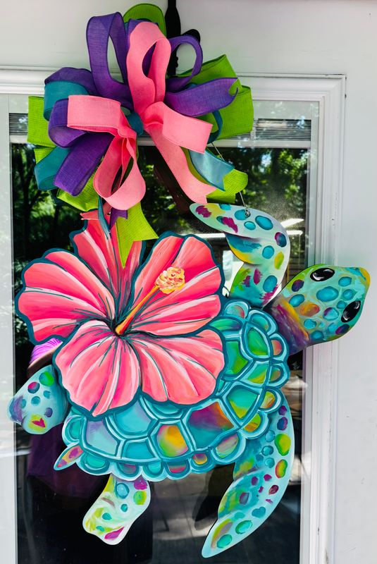 Spring/Summer Turtle with Hibiscus Door Hanger