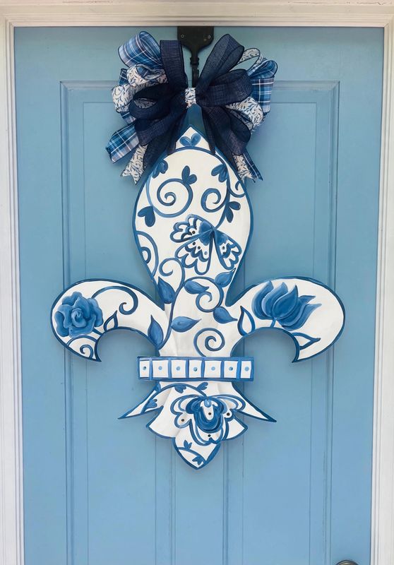 Everyday Blue Chinoiserie Fleur De Lis Door Hanger