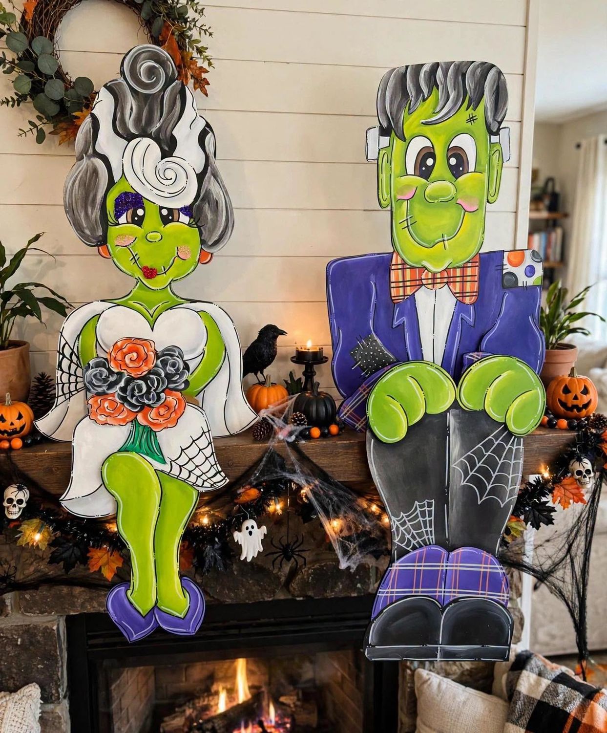 Fall-Halloween Frankie and Bride Mantle Sitters