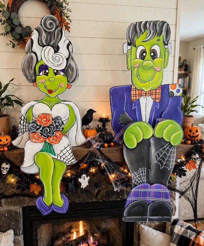 Fall-Halloween Frankie and Bride Mantle Sitters