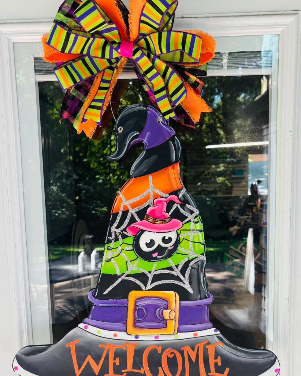 Halloween Witch Hat with Spider Door Hanger