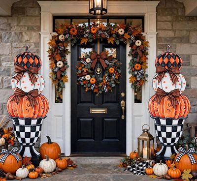 Fall Pumpkin Topiary Orange and Black