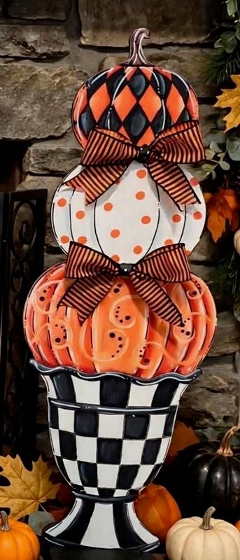 Fall Pumpkin Topiary Orange and Black