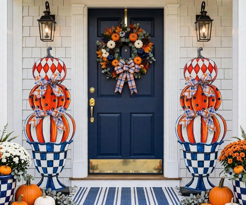 Fall Pumpkin Topiary Blue and Orange