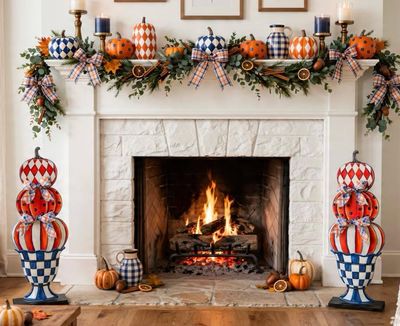 Fall Pumpkin Topiary Blue and Orange
