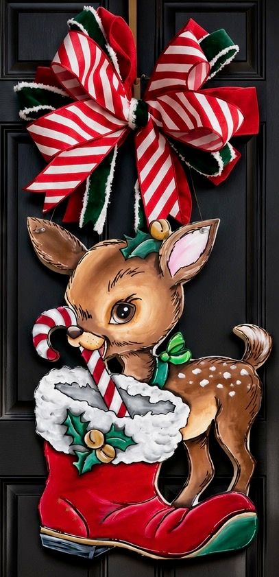 Christmas Vintage Reindeer with Stocking Door Hanger