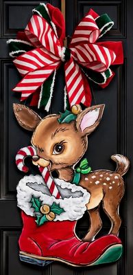 Christmas Vintage Reindeer with Stocking Door Hanger