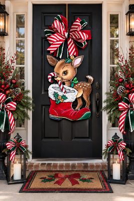 Christmas Vintage Reindeer with Stocking Door Hanger