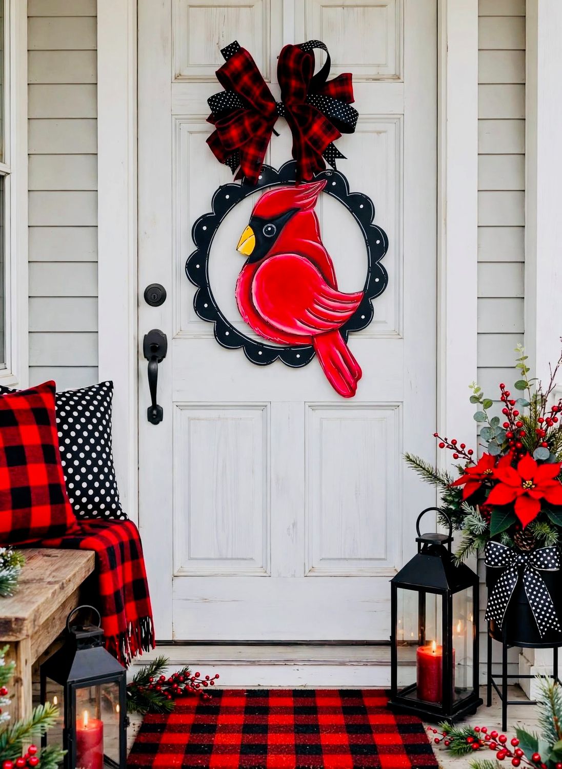Christmas/Winter Cardinal In Scalloped Circle Door Hanger