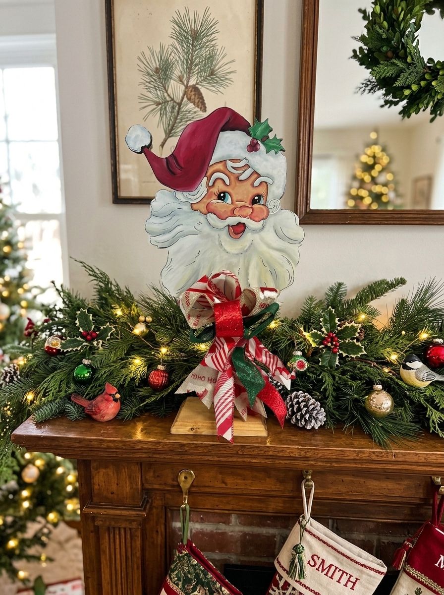 Christmas Vintage Santa Face Table Topper