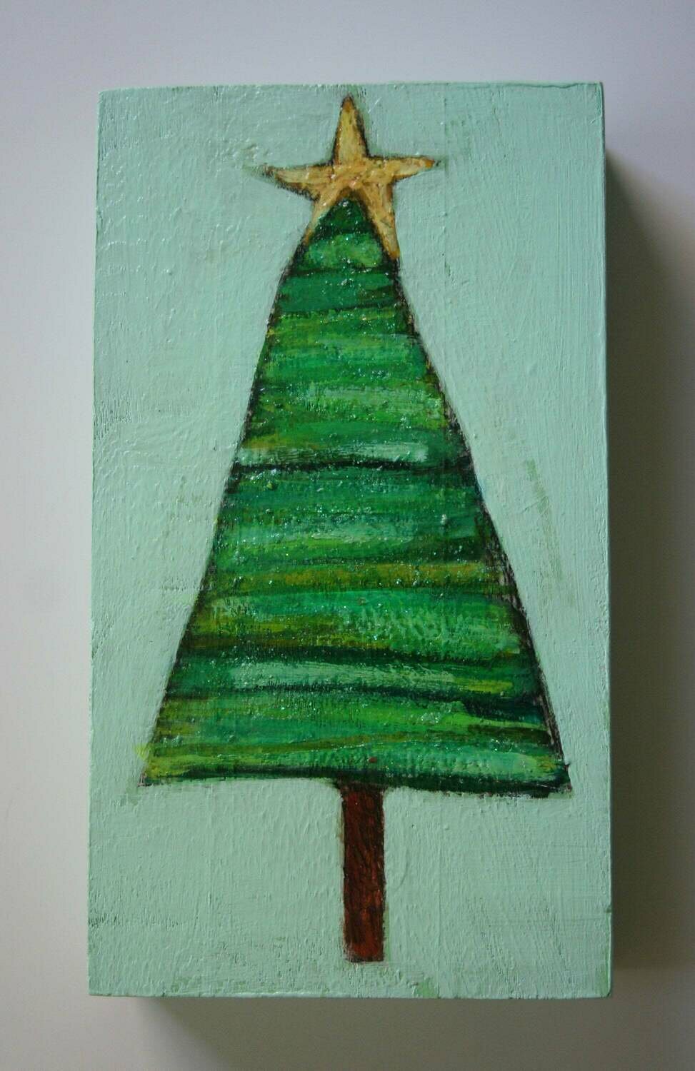 evergreen tree with star painting original a2n2koon mixed media striped tree cute wall art on reclaimed wood christmas tree holiday decor