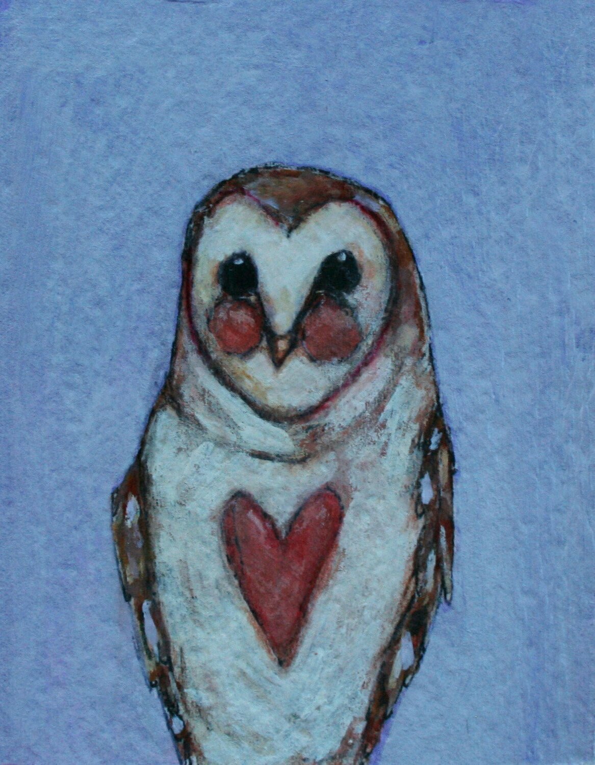 little owl artwork 2x3" a2n2koon giclee print framed in distressed white wood stand-up frame miniature cute owl with heart comes in gift box