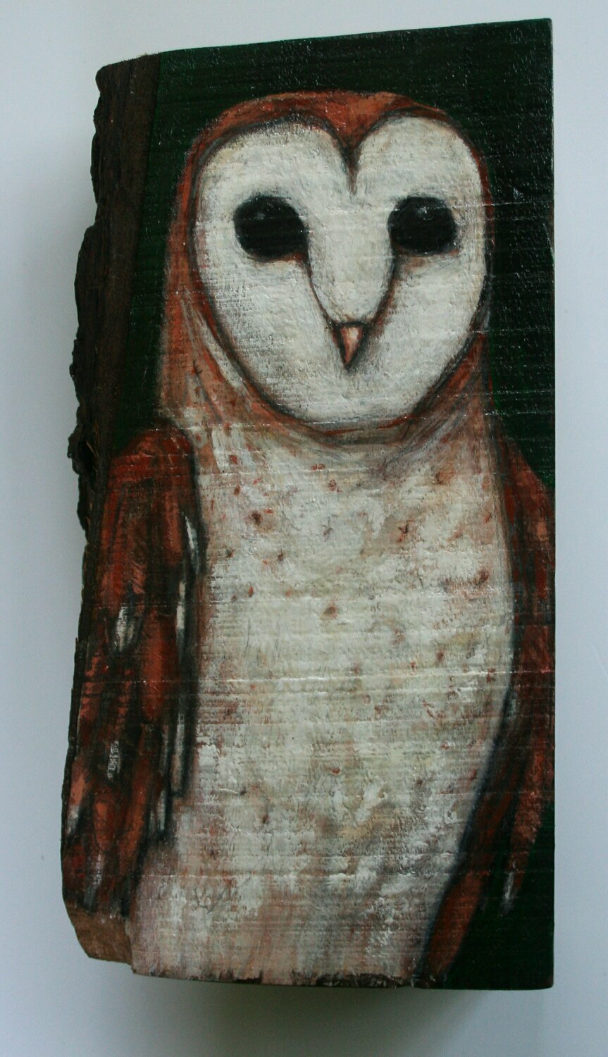 owl wood sculpture painting original a2n2koon barn owl bird wall art on reclaimed wood with tree bark sculpture textured rustic owl artwork