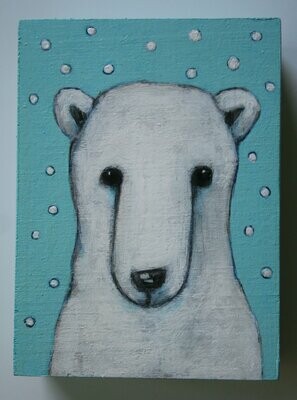 cute polar bear on a snowy day painting original a2n2koon wall art on reclaimed wood small whimsical bear snowfall winter day holiday gift