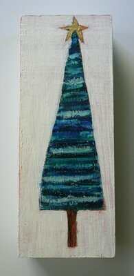 small blue holiday tree with star painting original a2n2koon mixed media striped tree cute wall art on reclaimed wood blue christmas tree