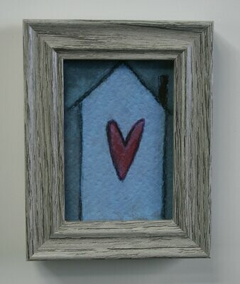 home is where the heart is artwork 2.5x3.5" a2n2koon giclee print framed in gray wood stand-up frame miniature home art comes in gift box