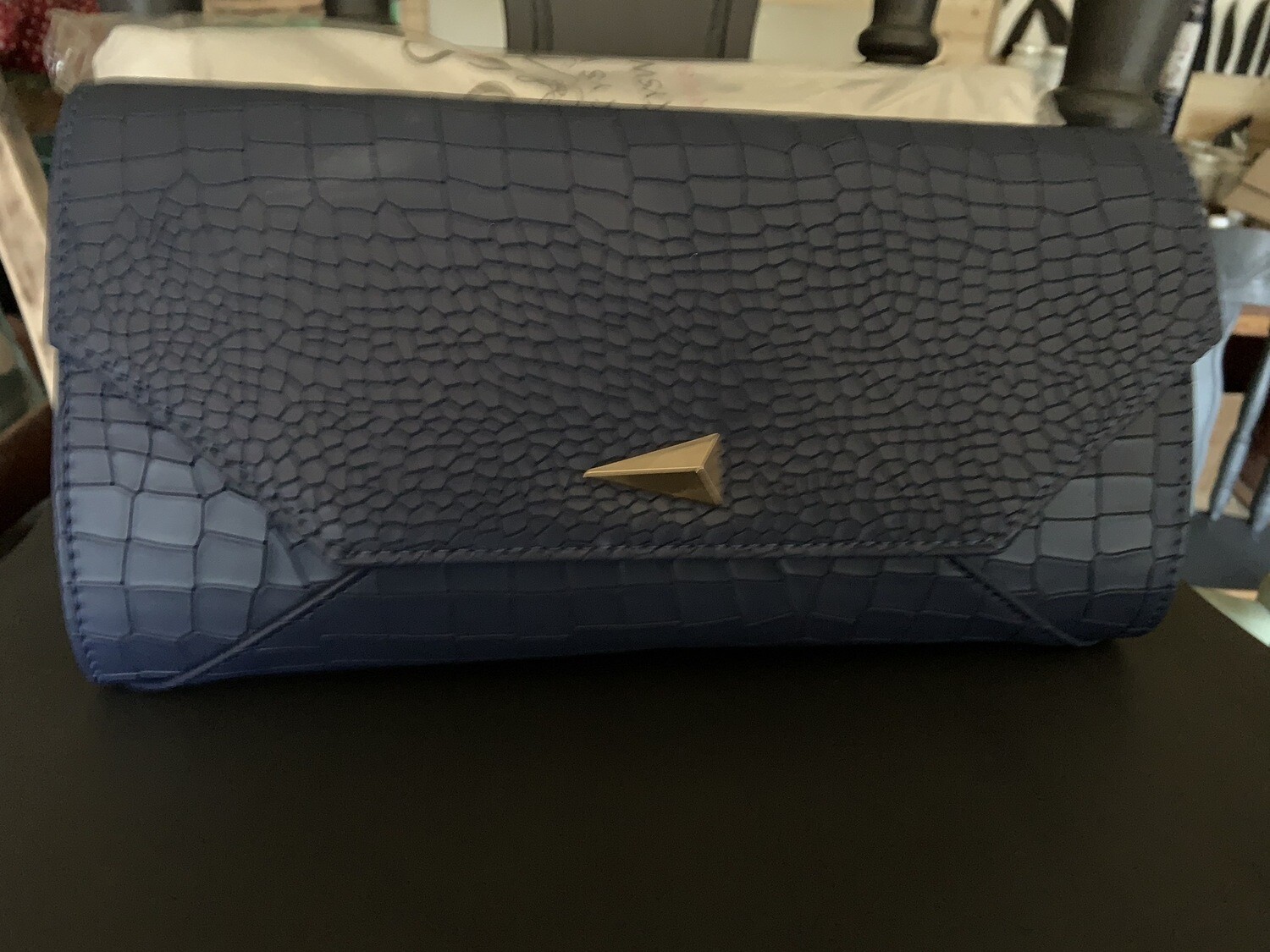 Navy Faux Croc Skin Clutch Bags