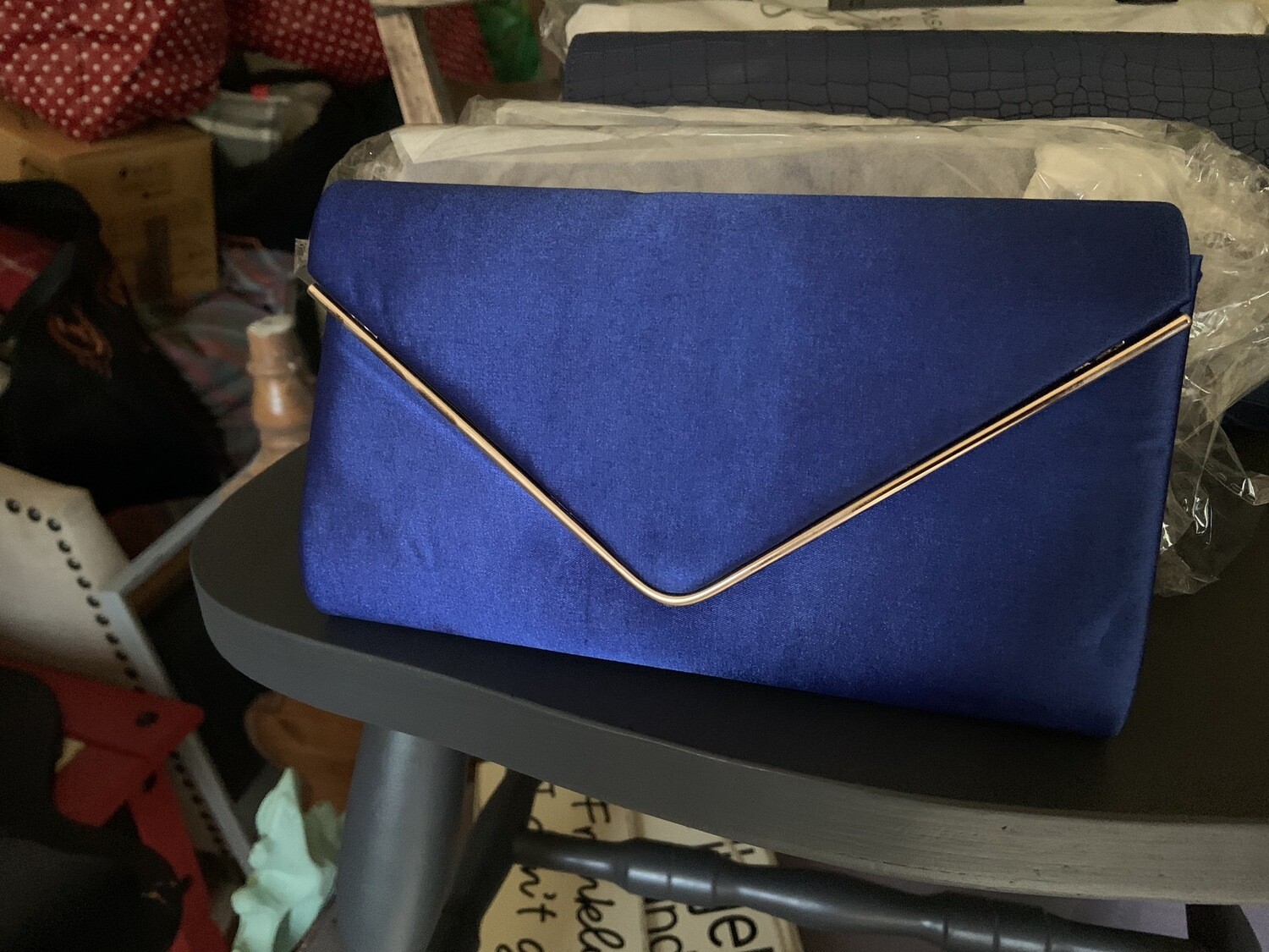 Royal Blue Satin Clutch Bag