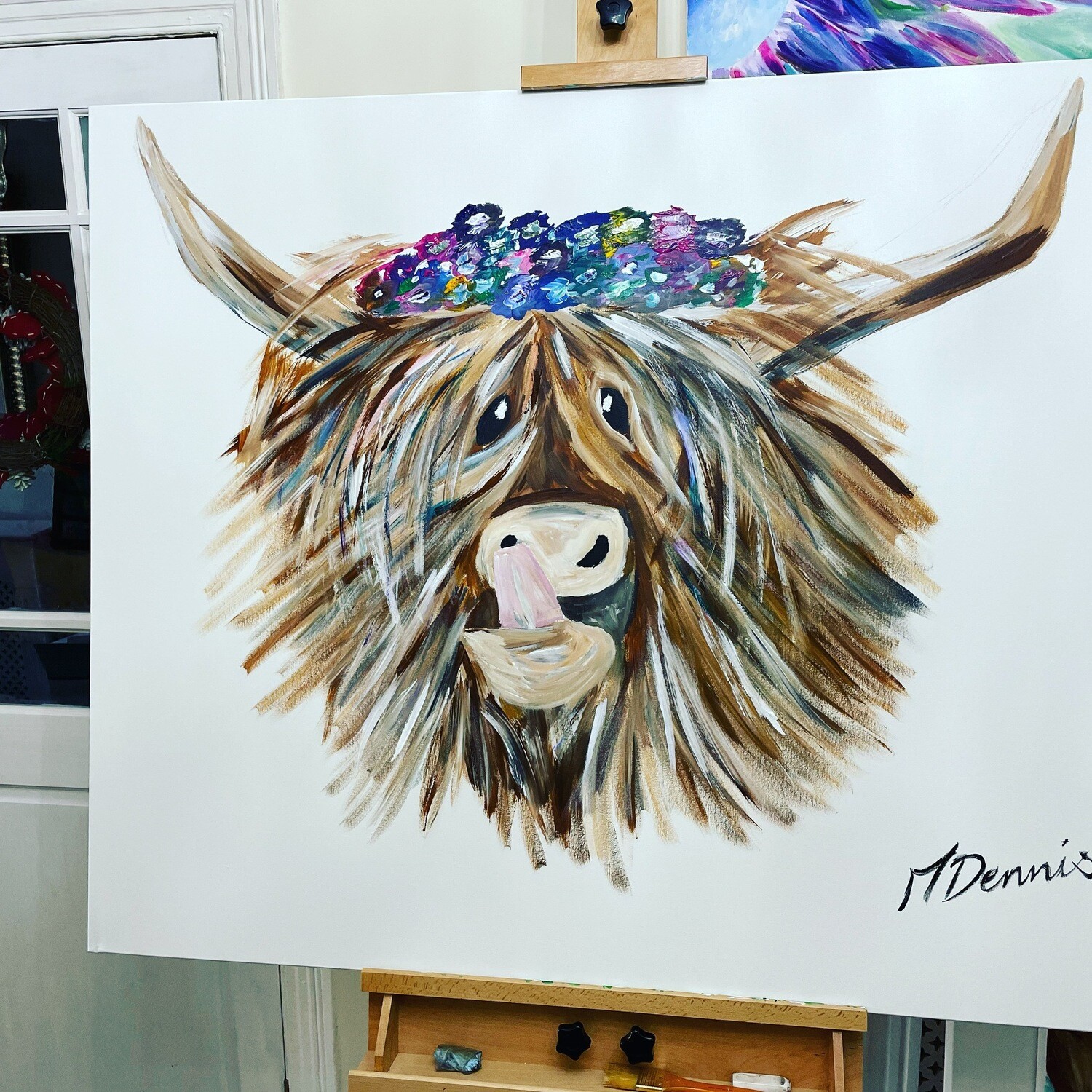 Highland Cow With Flowers