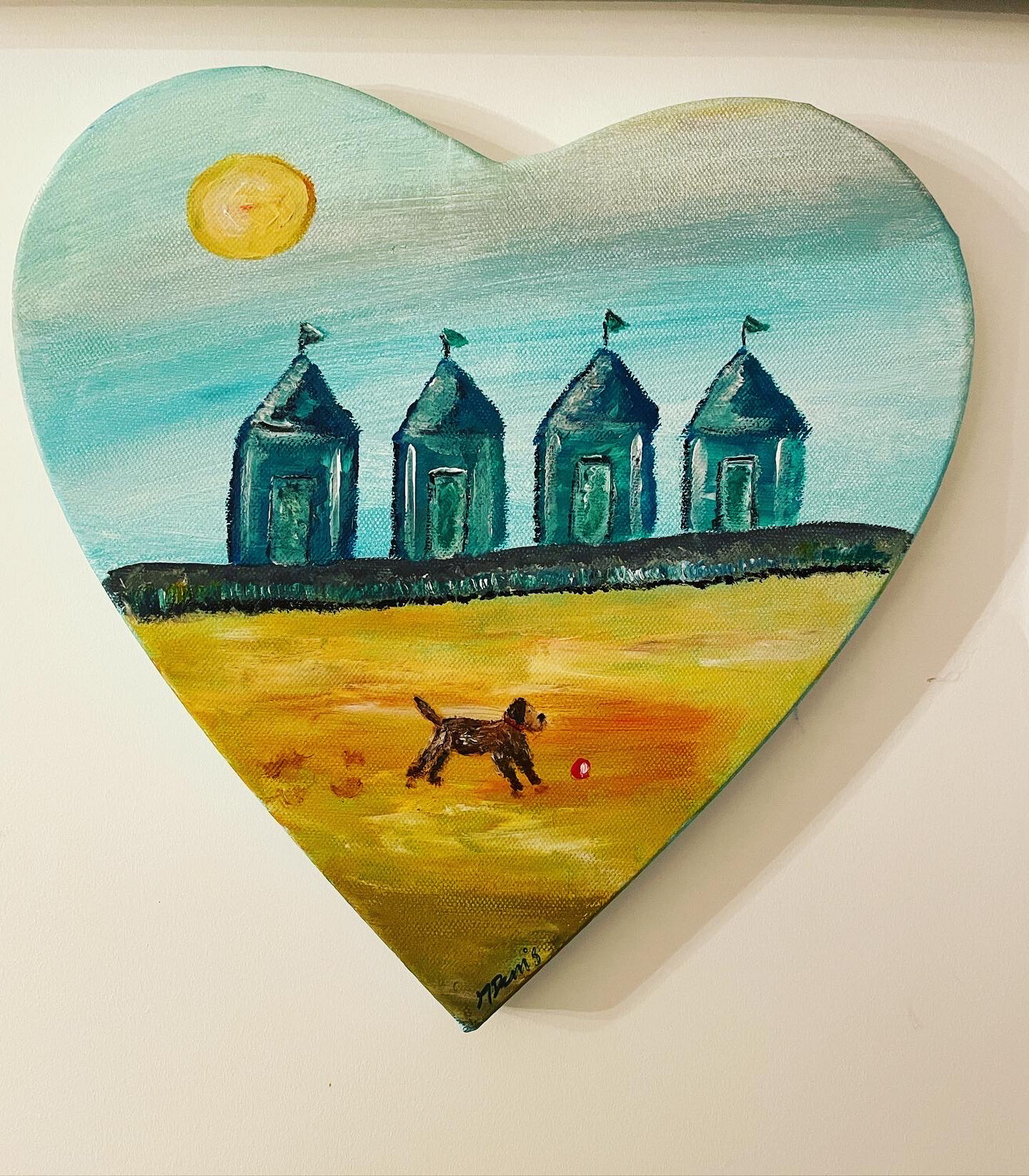 Beach Huts Heart Painting