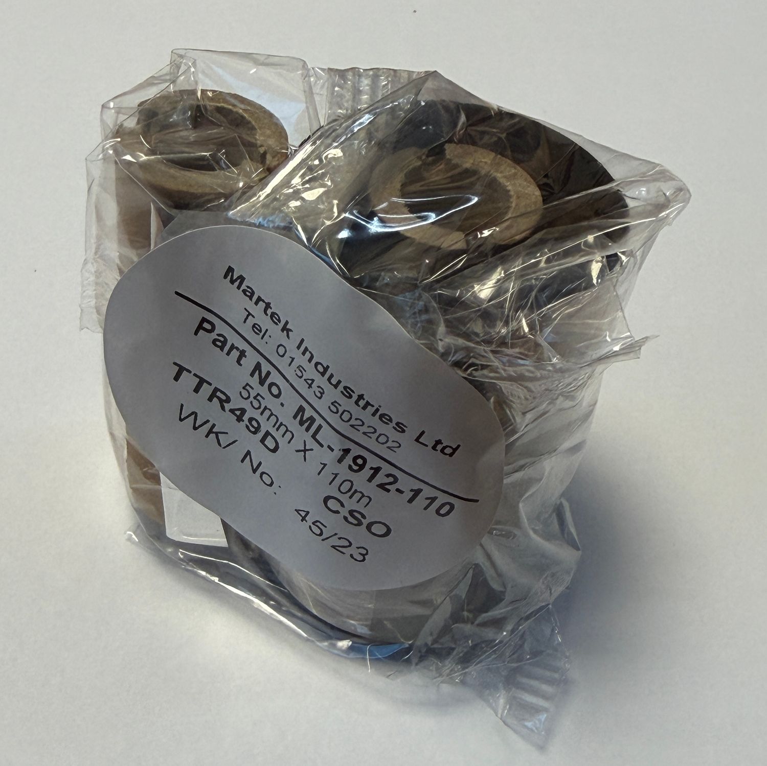 Thermal transfer ribbon 55mm x 110m, black, TTR49D resin, 12.5mm core ID
