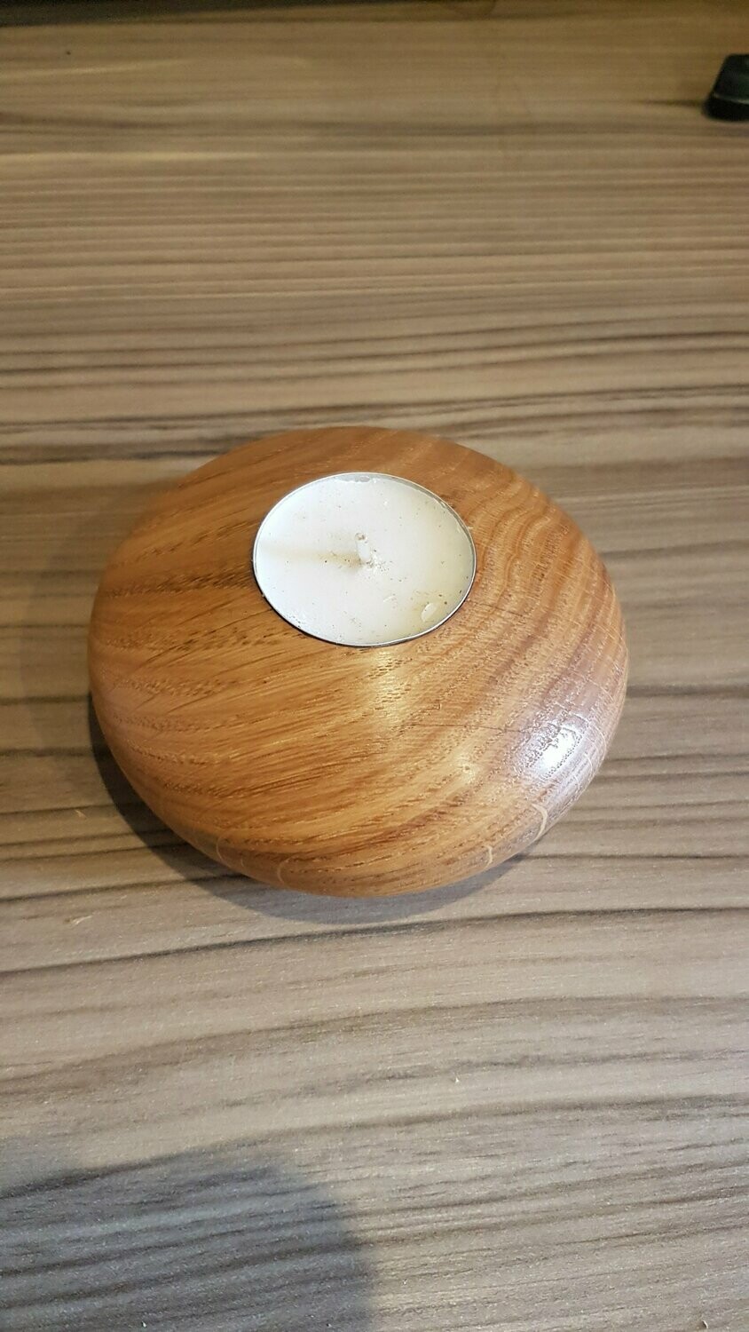 ROUND SOLID OAK TEALIGHT HOLDER