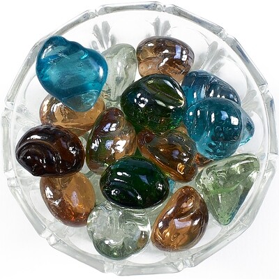 Камни KUN LONG декоративные, стеклянные, в виде ракушек, для аквариума (в мешке 5кг)