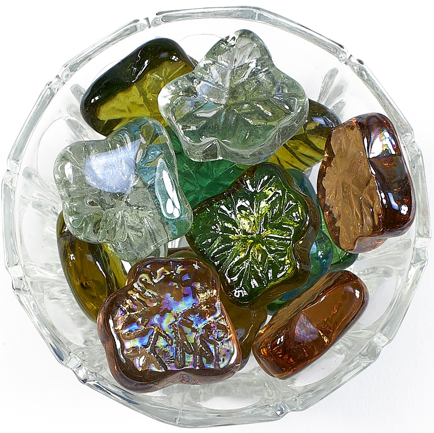 Камни KUN LONG декоративные, стеклянные, в виде листьев, для аквариума (в мешке 5кг)