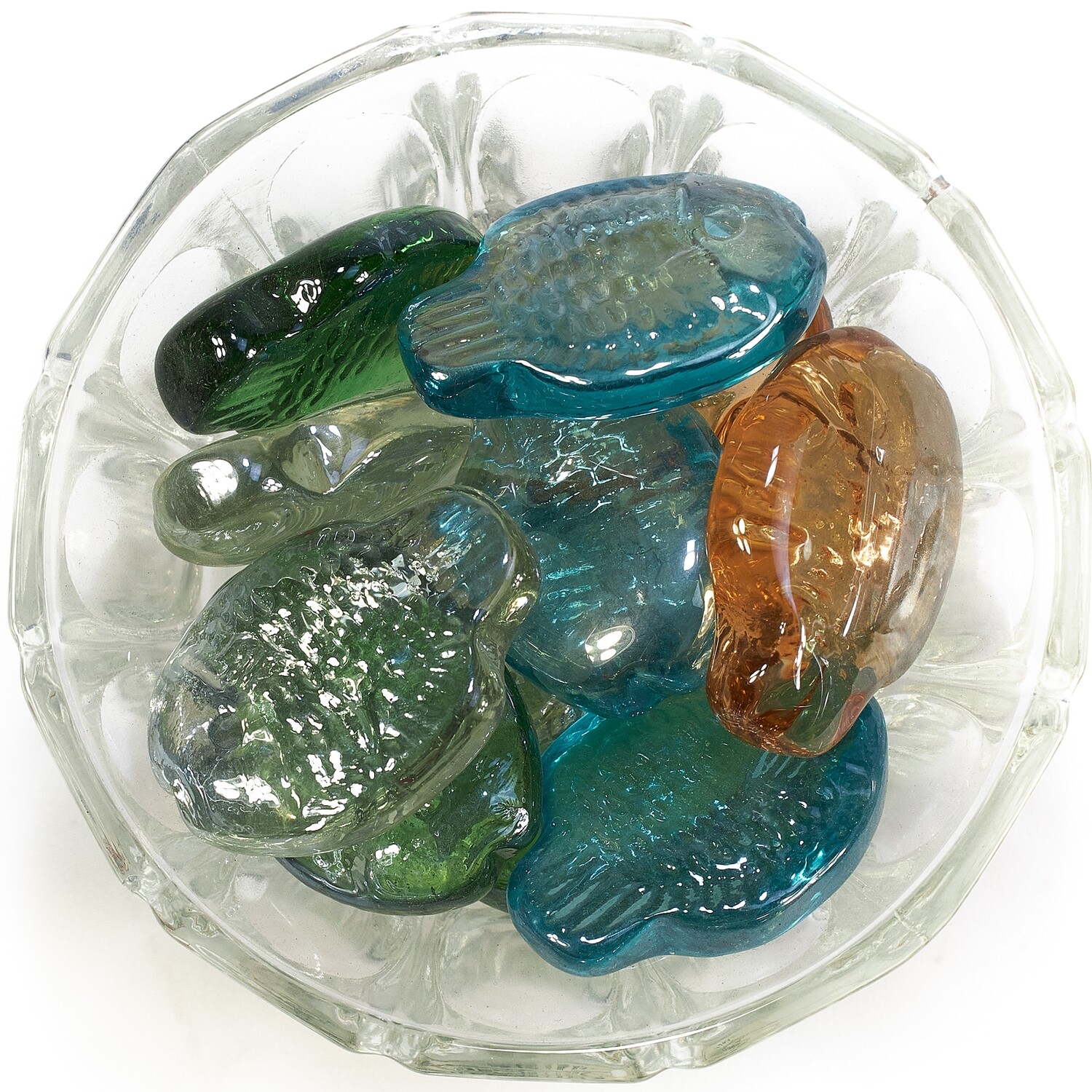 Камни KUN LONG декоративные, стеклянные, в виде рыбок, для аквариума (в мешке 5кг)