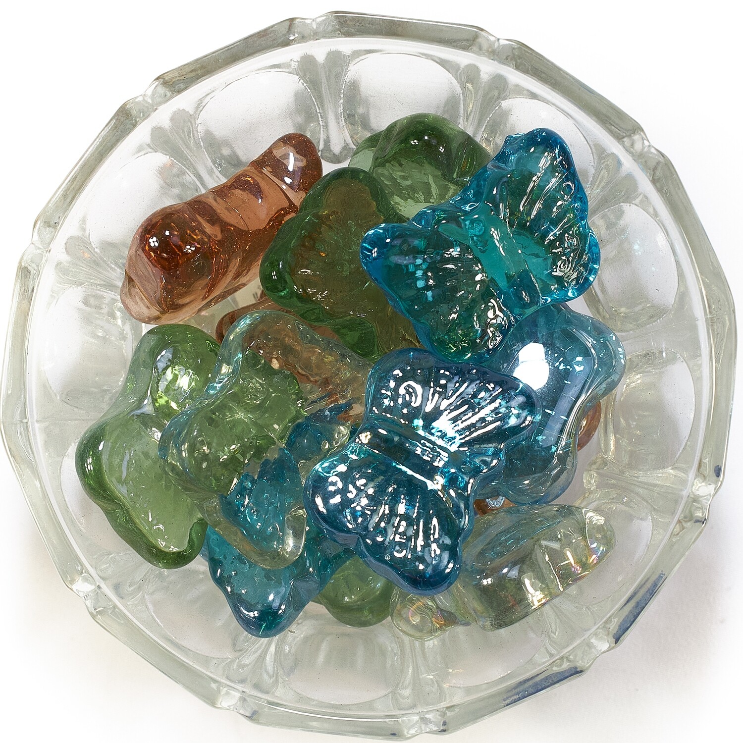 Камни KUN LONG декоративные, стеклянные, в виде бабочек, для аквариума (в мешке 5кг)